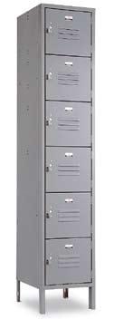 locker convenience in a small amount of floor space Two private lockers are combined in one frame Door openings are 6" wide and each locker contains a 71/2" wide shelf located 1" from the top Two