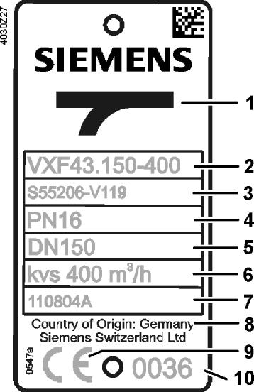 2.1.3 Type plate 2-port valves 2-port valves VVF43..K VVF53.