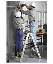 Types of Ladders Stepladders continued Do not step on the bucket shelf or attempt to climb or stand on the rear section