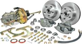 This set bolts on the stock spindle, replacing the original hub. Set includes: 11" rotors, loaded calipers, caliper mount brackets, bearings, hoses, mounting hardware and booster.