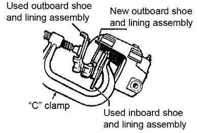 Install new outboard shoe. No free play should exist between brake shoe flanges and caliper fingers. (Fig. 3) Caliper Assembly If free play is evident, remove shoe from caliper and bend flanges (Fig.