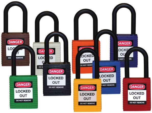 SAFETY PADLOCKS Safety with NonConductive Nylon Shackle Lightweight, nonconductive and nonsparking body Special 6-pin cylinder resists tampering Long Body Safety 3
