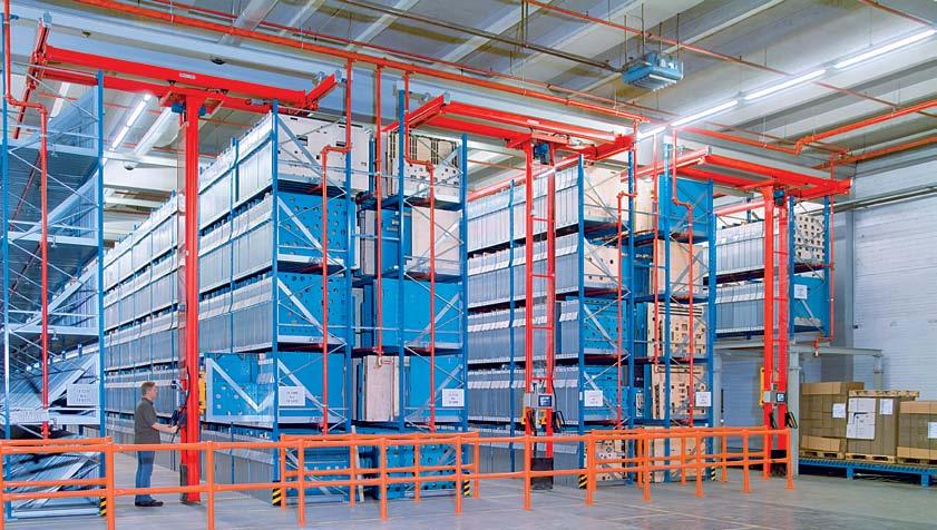 Portal and stacker cranes specialised handling equipment for stores and factories wherever unit loads, containers or pallets weighing up to 500 kg have to be transported, sorted and stored.
