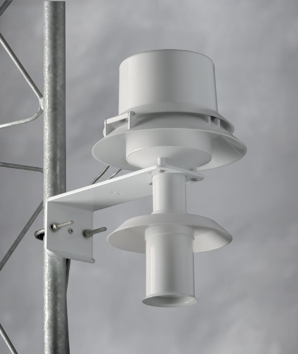 The triple wall shield employs three concentric downward facing intake tubes and a canopy shade to isolate the temperature sensor from direct and indirect radiation.