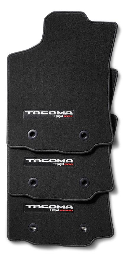 Add a set of carpet floor mats, designed to integrate perfectly with the new Tacoma, while providing an extra measure of