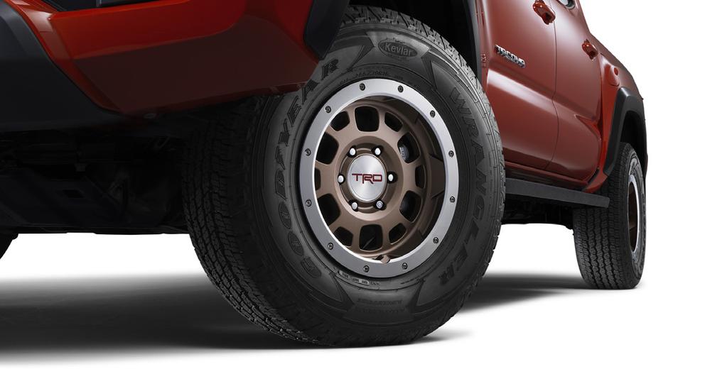 to help keep corner weight down. And the look? They speak for themselves. Off-road race-inspired 16-by-7.5 inches by 10mm.