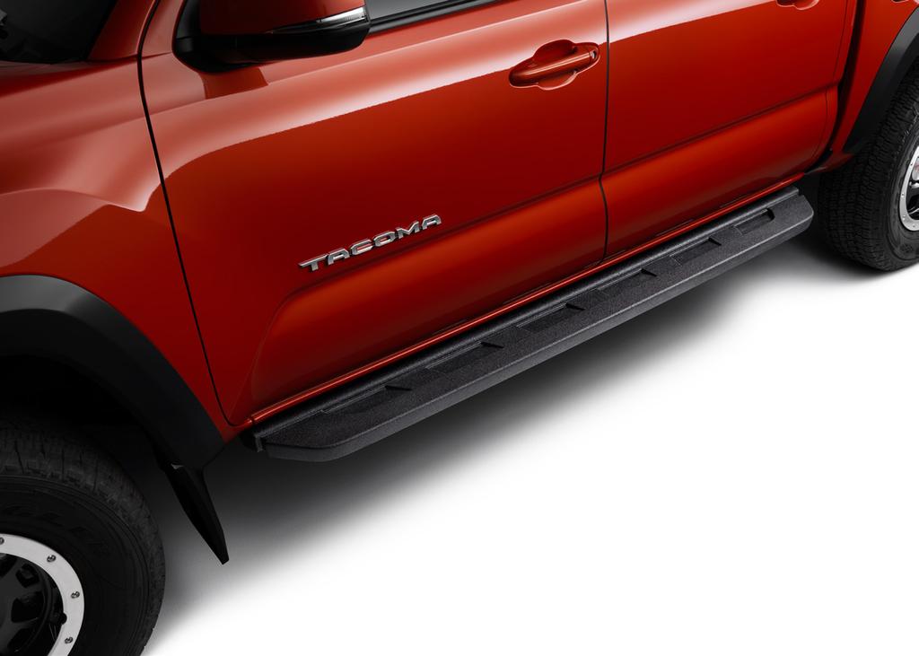 EXTERIOR 7 /20 Cast Aluminum Running Boards Add style and function with a set of running boards. They make it easier to step into the cab, and they complement the rugged good looks of the Tacoma.