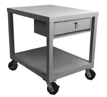 STEEL TABLE This steel table has smooth, round edges and the top shelf will support both a Storage Safe (Item 994-300) and a L-Block Shield (Item 990-488).