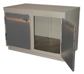 The table is welded to four 6" (15.24 cm) diameter swivel locking casters rated at 1,200 pounds (545 kg) each. Dimensions: 28" x 36" D x 33.75" H (71.1 x 91.4 x 85.
