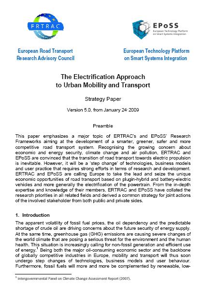Input to the Green Cars Initiative Joint ERTRAC/EPoSS Strategy Paper The Electrification