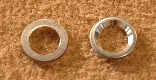 These washers are chamfered on one side to clear the radius under the head of the bolt.