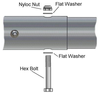 3. Assemble the 2.75" OD element to the 3" OD element using the two stainless steel 3-1/4" long 1/4" bolts, four stainless steel flat washers and two 1/4" stainless steel Nyloc nuts as shown below.