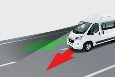 The lane departure warning system (LDWS) emits an acoustic signal alerting the driver if