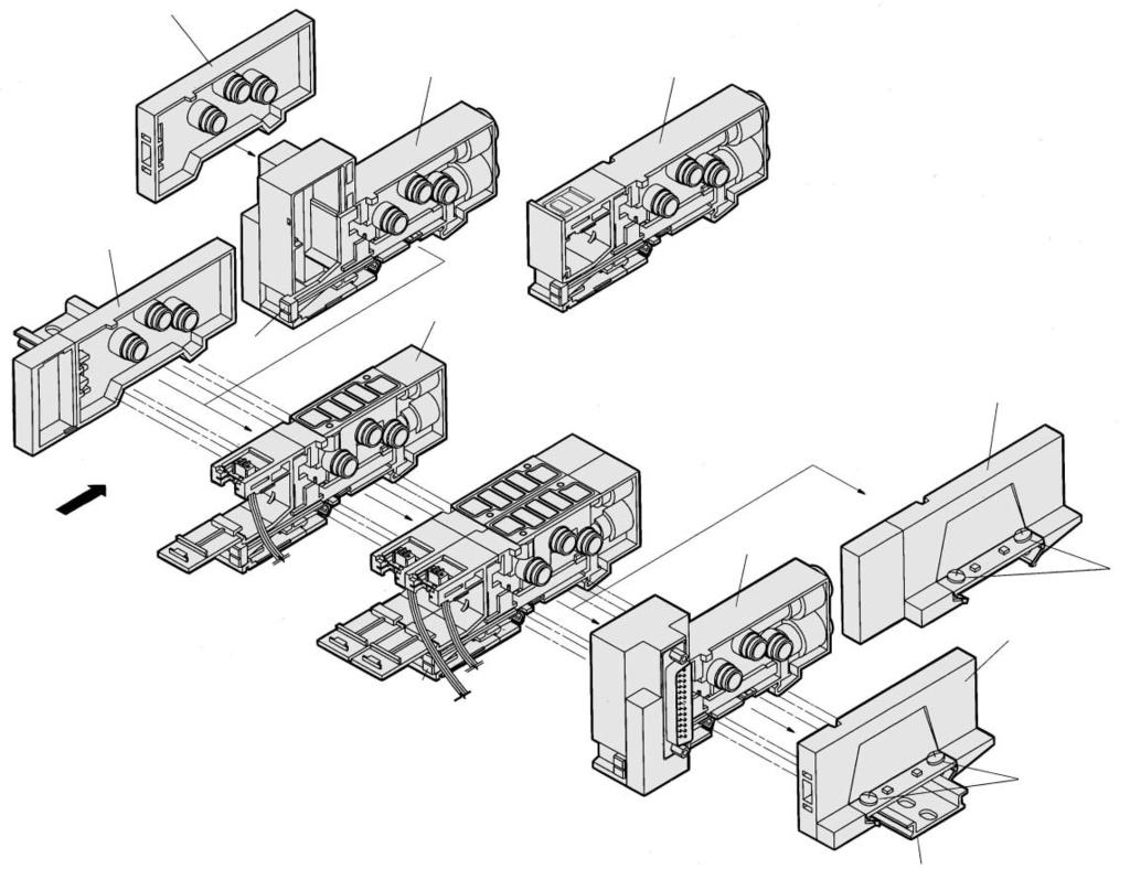 Port Solenoid Valve Base Mounted Series 000 Exploded View/DIN Rail Manifold Type 4F Manifold u e i t U side (b) Lever q y R Replacement Parts No.
