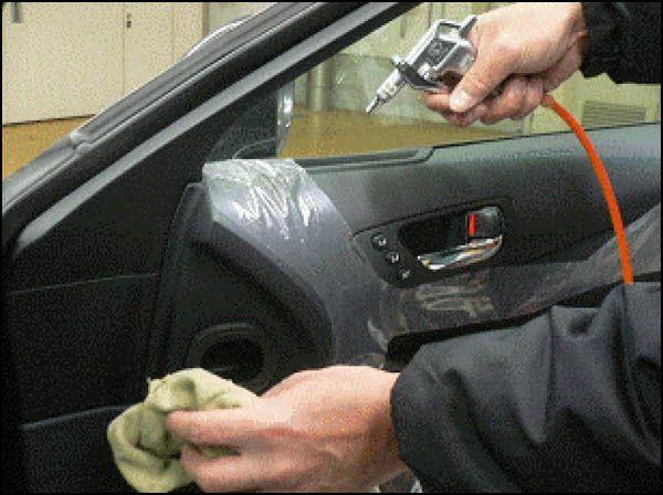 Clean the side window defroster vents by blowing them out with shop air as shown. Figure 6.. 11.