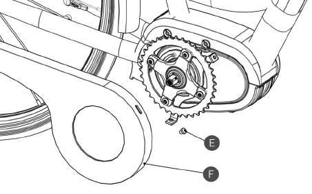 Chain guard Installation E screw M5 F p-shaped chain guard Install the p-shaped chain guard as shown in the drawing.