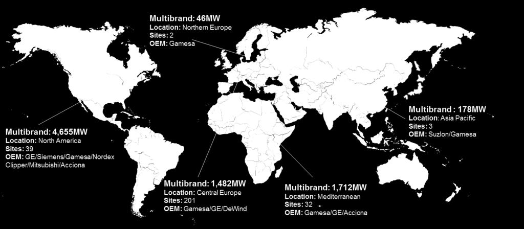 Experienced multibrand service partner 8 GW under service, across the globe and across major OEMs GE 3,837 MW 1.x Tacke 2.