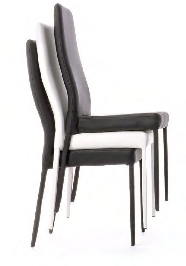 Gambe e seduta rivestite in ecopelle (PU). Impilabile. / Iron and plywood structure. Polyurethanic foam filling. Legs and seat covered with eco-leather (PU). Stackable.