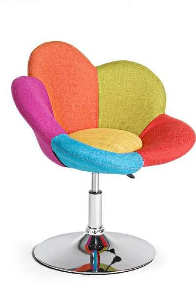 / FLEUR MULTICOLOR SMALL ARMCHAIR, chromed steel frame with ø 45cm base. Filled seat with fabric polyester 100% cover.