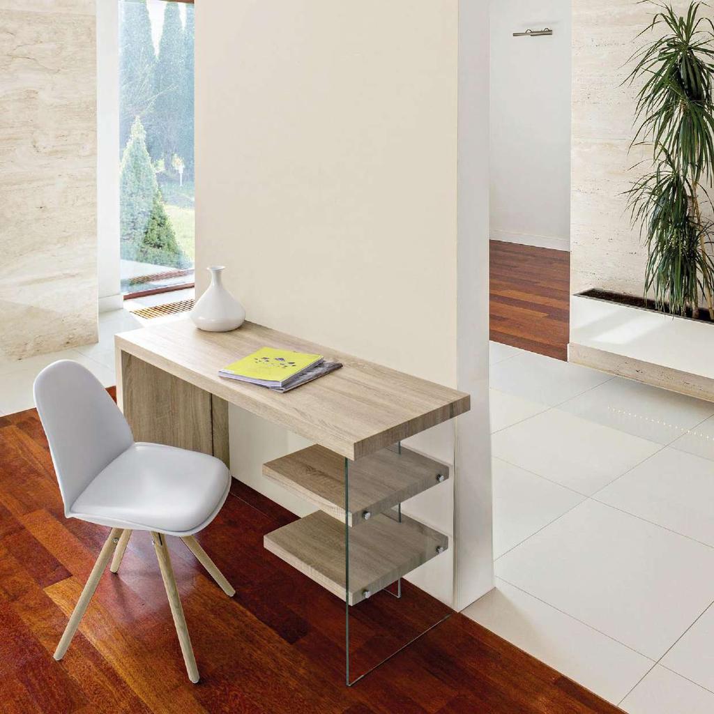 / BILBAO NAT CONSOLE 2SH 120X40, MDF top, shelves and sides covered with wood-effect melamine paper. Small back made with tempered transparent glass thick 8mm.