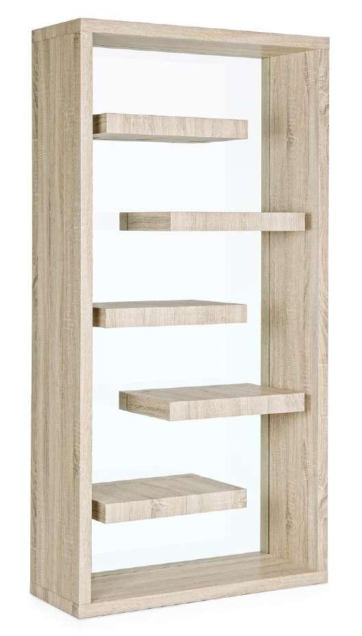 / BILBAO NAT BOOKCASE 5SH, MDF structure and shelves with wood-effect melamine paper cover. Tempered transparent glass back thick 10mm.