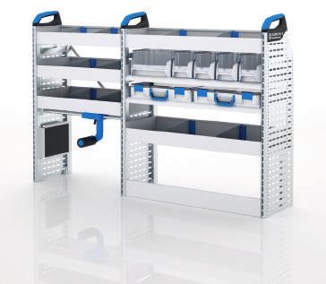 trays with mats and dividers 1 shelf with 4 S-BOXXes and 1 shelf with 2 T-BOXXes on guide rails 1 case clamp 2