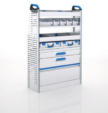 S-BOXXes and 1 shelf whelf with 2 T-BOXXes on guide rails 2 shelf trays with mat and dividers
