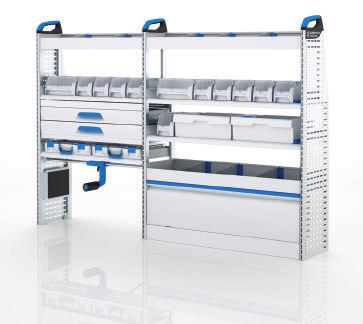 M-BOXXes with lids and handles and 1 S-BOXX 1 shelf with 2 T-BOXXes on guide rails and 1 low S-BOXX 1