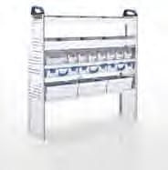 shelf with 3 T-BOXXes on guide rails 3 drawers with mats and dividers 2 T-BOXXes on guide rails 1 case on tray slide, 1 case clamp, 1 lifting flap, W x D