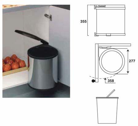 Installation Flush mounted 11 litre bin: With stainless steel