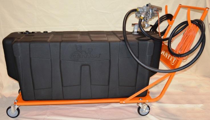 discharge hose, nozzle, and control switch. Heavy gauge, powder coated steel trolley with large caster wheels lets you easily move the caddy, even when it is full.