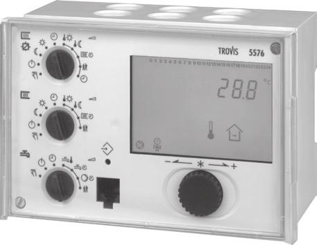 TROVIS 5576: display with icon readings Multi-circuit systems possible by interconnecting controllers over device bus RS-232 Modbus interface for modem operation or for connection to RS-232/RS-485