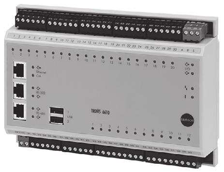 Automation Unit: freely programmable control unit for autonomous operation and management of six I/O modules Programming with SAMSON graphical project management tool (logic circuits, menu