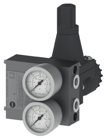The supply pressure regulator reduces and controls the pressure of a compressed air network to the pressure adjusted at the set point adjuster.