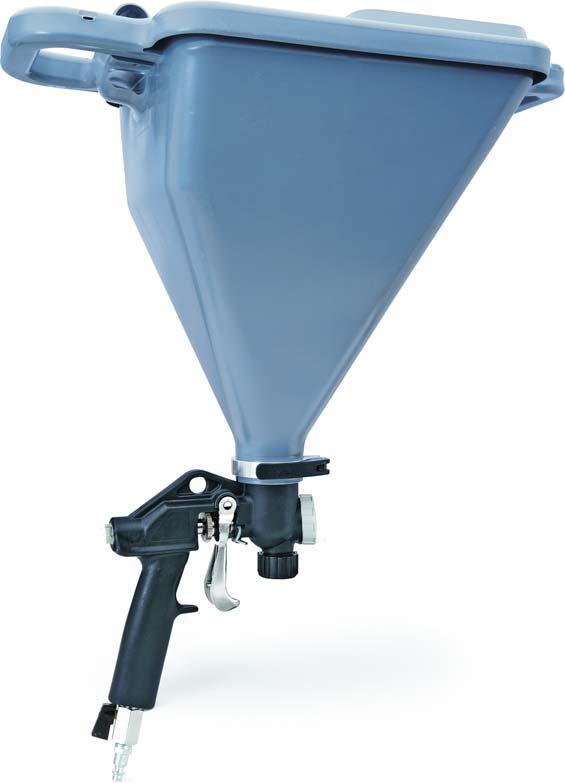 Texture Hopper Gun Double-handle design provides maximum support and control for ceiling, wall and floor applications.