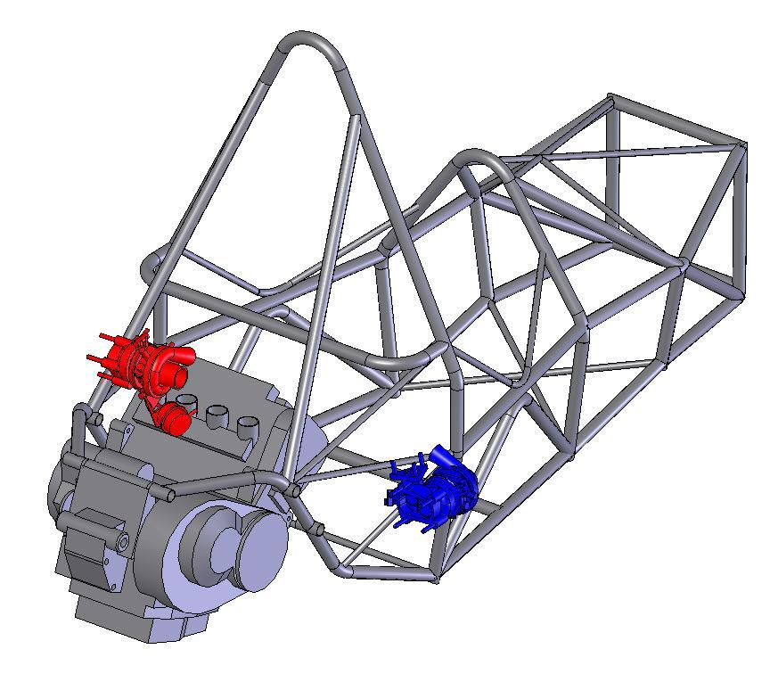 chassis model, as well as last year s actual chassis. After speaking with the FSAE team, the location of the turbocharger was narrowed down the two choices shown in Fig. 5.5. Figure 5.