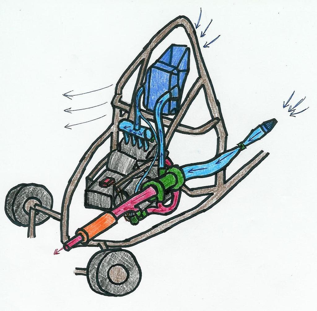 The third and final system layout concept, shown in Fig. 5.8, is similar to the second design concept but redirects the air filter through the side pod.