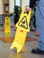 wide, stable base Low center of gravity helps prevent tipping when bumped, kicked, or windblown ANSI and OSHA compliant color and graphics** FG9S0925 FG950900 YEL Stable Safety Sign with Caution