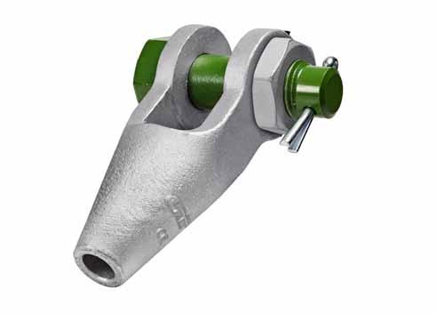 Green Pin sockets open spelter socket with safety bolt : high tensile steel : hot dipped galvanized Temperature Range : -0 C