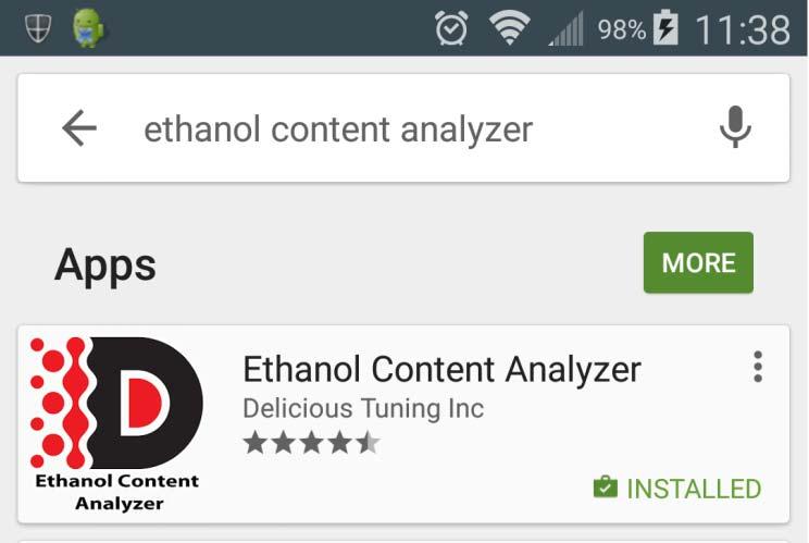 Bluetooth app: Download the Ethanol Content Analyzer app in the Google Play store.