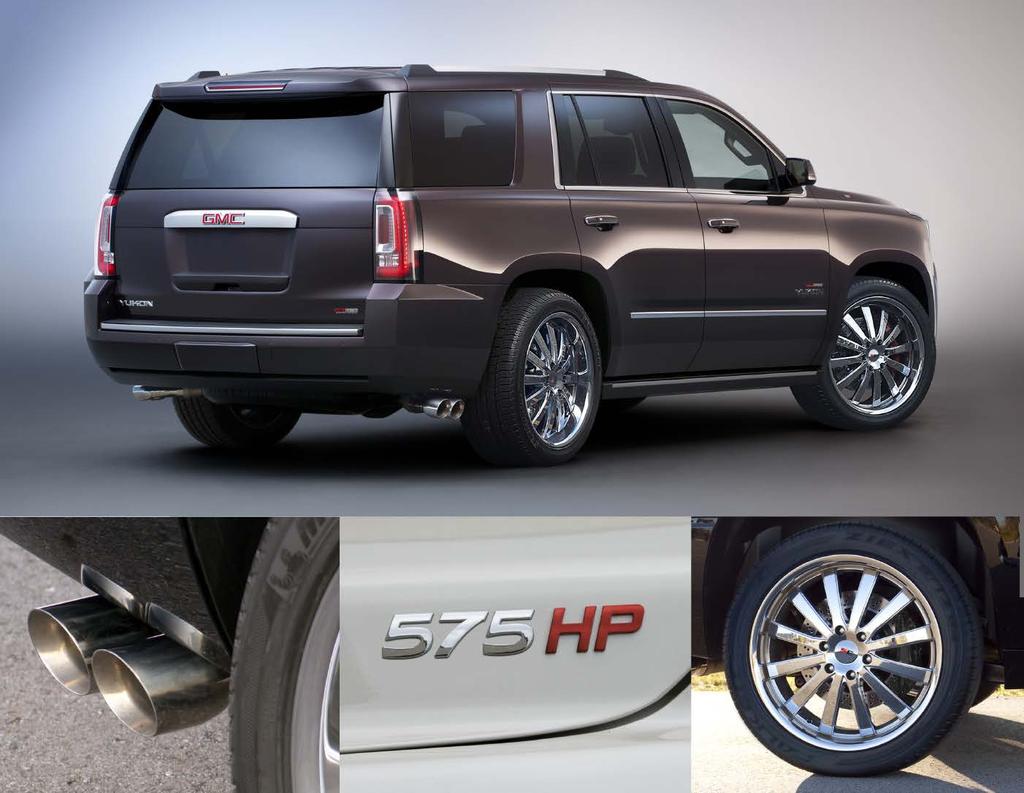 2016 SPORT EDITION 500 Horsepower Supercharged Yukon shown with 2 Front/3 Rear Suspension Lowering Package (optional); Axle-back Dual Side-Exit Exhaust System with High-polished Stainless Steel Dual