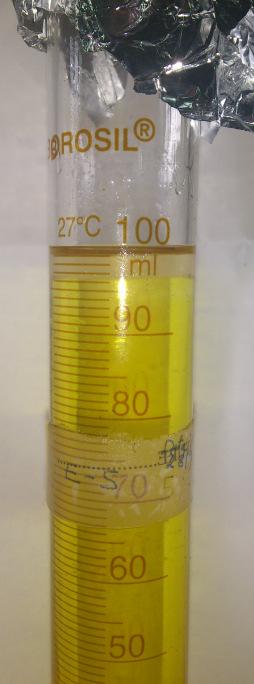 using potassium hydro-oxide as a catalyst and methanol as an alcohol. The alkali KOH 1 % by weight is used for this purpose. The reaction results in monoalkyl esters and glycerol.