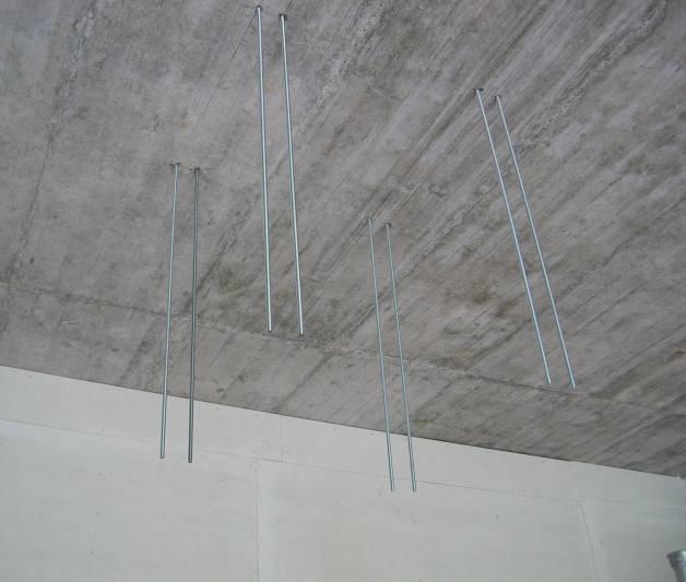 Installation into a false ceiling with a large ceiling space Threaded rods M 8 (or M 6) The centre point between
