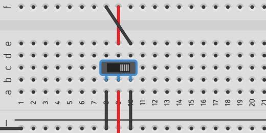 Click the Switch once to open the circuit. We can use one side or the other of the Switch to complete a circuit. We cannot use both sides of this switch at the same time.