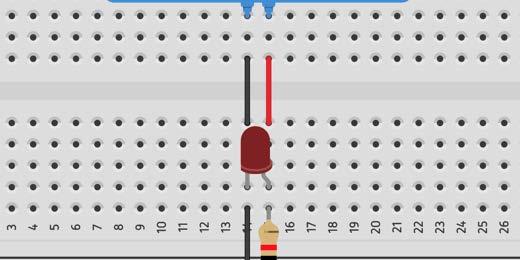 The project is using a 2 kilo-ohm resistor. Find the LED component and click it once.