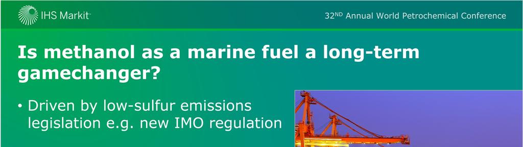 A relatively recent development in methanol demand has been the use of methanol as a marine bunker fuel.