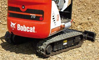 The Bobcat E16 mini excavator 1-2. When completely retracted, the undercarriage allows the excavator to go through narrow spaces.