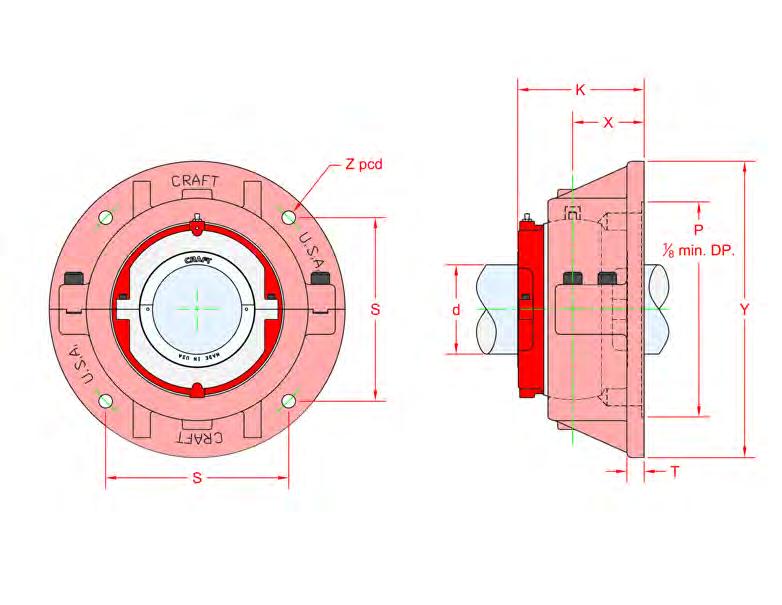 S1 Series Large Bore Flange Block Bearing Company Inc. n Flange Unit BEARING DIMENSIONS Shaft Complete* Flange Weight Y K X Z S T P Bolts Diameter Component Housing lbs.