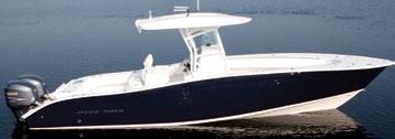 31xs Aft space was redefined with a large transom gate that makes landing a big fish a breeze.