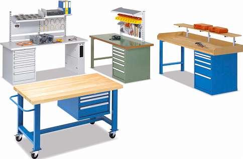 WORKBENCHES The classical workplace. With its variety of possible combinations, this system enables practical, space-saving workplace configurations.